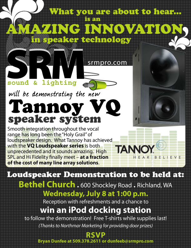 Tannoy VQ speaker system comming soon to SRM Sound and Lighting